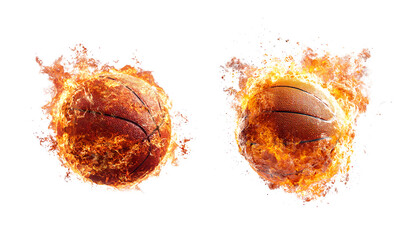 A basketball engulfed in flames against with smoke and fire effects transparent background
 