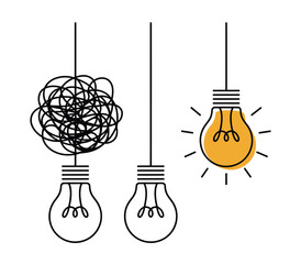 Idea concept, creative of simplifying complex process lightbulb, bulb sign, innovations, untangled of problem. Keep it simple business concept for project management, marketing, creativity 