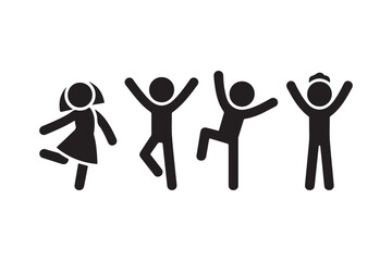 Four happy children dance joyfully, isolated on white background