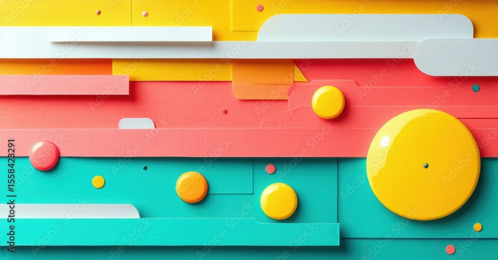 Poster Abstract geometric composition. Bright colors, layered shapes create dynamic visual texture. Modern design, playful aesthetic.