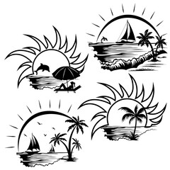 Summer Scena,4, Sea and Sun SVG, Hand Drawn Vector Illustration
