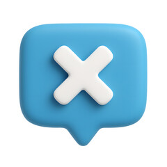 Fototapeta premium Blue speech bubble icon with white cross mark showing error or close symbol isolated on transparent background