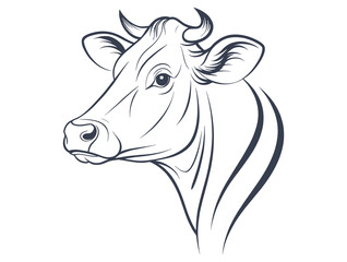 Elegant One Line Drawing of Cow Head Minimalist Farm Animal Art
