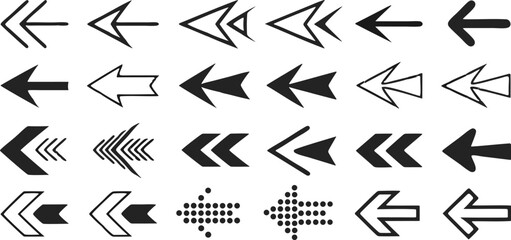 Collection of Handdrawn Arrows Pointing Leftward in Various Styles on Background