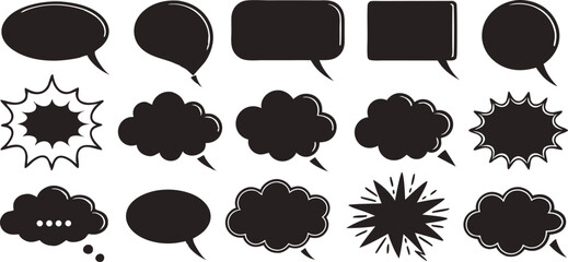 Collection of Speech Bubbles Burst Shapes Handdrawn on Background for Communication Design