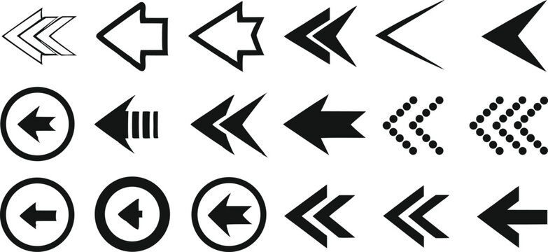 Collection of arrow icons in various styles including outlines solid dot patterns