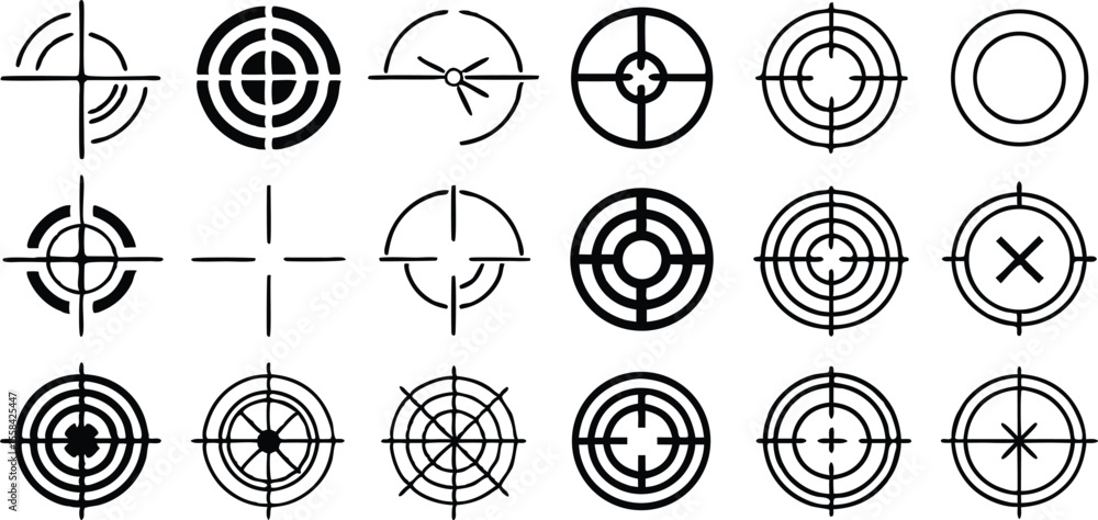 Poster target icons set on background featuring crosshairs concentric circles an x symbol