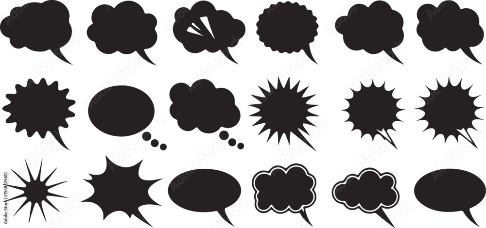 Poster collection of speech bubbles in various shapes styles on a background for communication