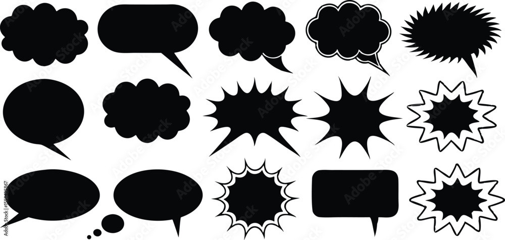 Poster collection of speech bubbles in various shapes styles on a background talk dialog