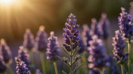 Fototapeta premium Centered Summer Lavender Glows in Warm Light With Graceful Detail