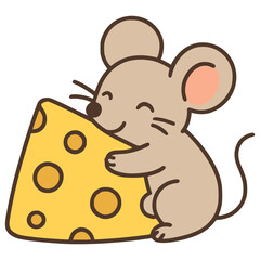 cute mouse hug big cheese flat color vector illustration template design