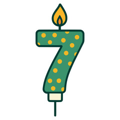 number 7 birthday candle flat color vector illustration template design
