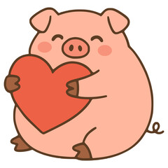 cute fat pig hug big love flat color vector illustration template design