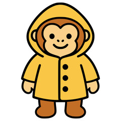 cute monkey wearing raincoat flat color vector illustration template design
