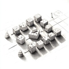 Abstract Geometric Cubes Arrangement in Gray Tones with Shadow Play Creating Three Dimensional Forms and Modern Conceptual Art