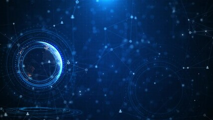 Futuristic HUD GUI technology futuristic land scape circle spinning holographic platform with low poly plexus tunnel 4K motion concept. hologram circle rotating with data flowing connection technology - Powered by Adobe