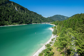 Germany, Bavaria, aerial view to Sylvenstein reservoir