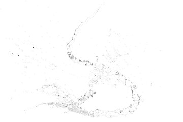 image depicts a dynamic splash of liquid, possibly water, exploding outwards. The central mass is dense, with thinner tendrils extending and fragmenting into smaller droplets