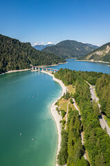 Germany, Bavaria, aerial view to Sylvenstein reservoir
