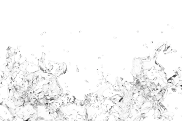 A grayscale image depicts a dynamic splash of water against a stark black background.  The water appears translucent, with varied textures and densities, creating a sense of motion and energy. 