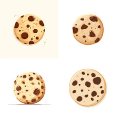 Fototapeta premium Set of delicious chocolate chip cookies in various cute styles. Great for dessert, bakery, snack, and sweet food designs.