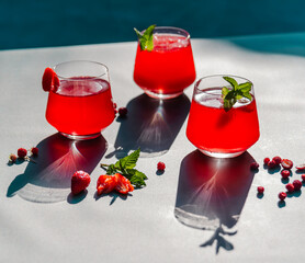 Refreshing strawberries and hibiscus summer tea drinks