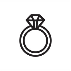 Elegant Diamond Engagement Ring Outline Icon Simple Black Line Art Pure White