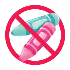 No crayon sign, forbidden crayon sign, prohibited crayon symbol, no coloring tool symbol, restricted crayon drawing sign