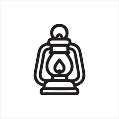 Classic Black Line Art Icon of an Old Fashioned Kerosene Lantern for Illumination