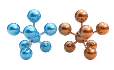 brown and blue-colored molecules isolated on a white background, png, transparent