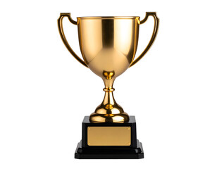 A gleaming golden trophy stands tall, symbolizing ultimate victory and outstanding achievement.