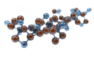 brown and blue-colored molecules isolated on a white background, png, transparent