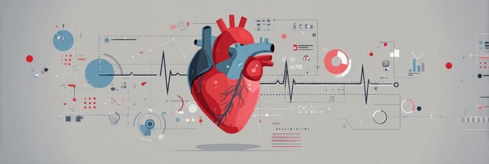 Elements Illustrating Essential Aspects of Heart Health on a Neutral Backdrop for Educational Purposes