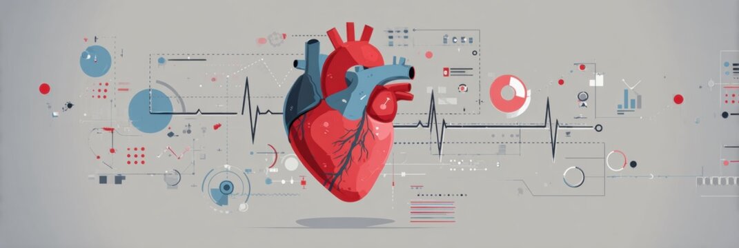 Elements Illustrating Essential Aspects of Heart Health on a Neutral Backdrop for Educational Purposes - Powered by Adobe