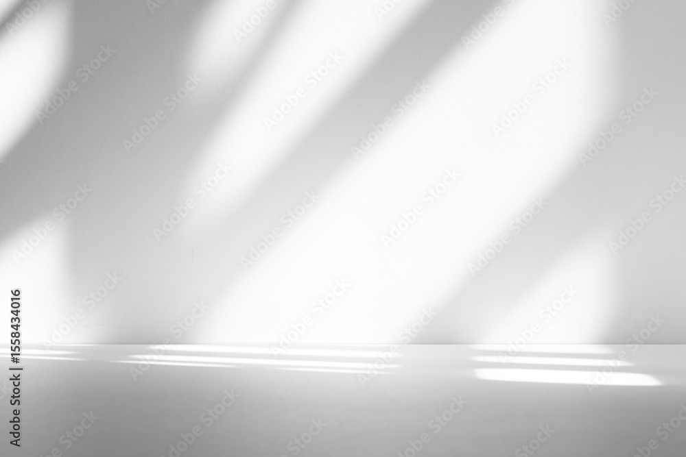 Aufkleber Wall interior background, studio and backdrops show products.with shadow from window color white and grey. background for text insertion and presentation product	