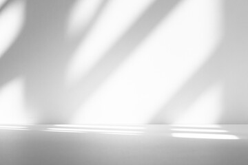 Wall interior background, studio and backdrops show products.with shadow from window color white and grey. background for text insertion and presentation product	