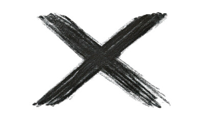 A hand drawn illustration of an X made with two black pencil strokes, white background, png, transparent