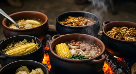 Authentic Brazilian Feijoada Stew Cooking Over Open Fire