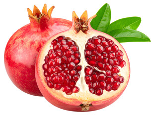 Fresh pomegranates display their rich red arils and natural beauty, ready for healthy eating.