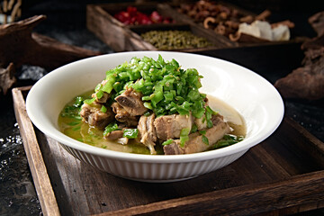 Hunan style Chinese food pork ribs with green pepper soup