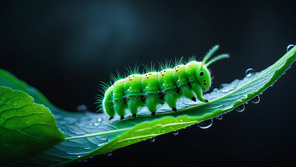 Naklejka premium caterpillar on a leaf try to find food