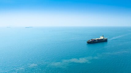 Naklejka premium Aerial view of the freight shipping transport system cargo ship container. international transportation Export-import business, logistics, transportation industry concepts