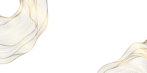 Obraz na płótnie Canvas Vector golden line wave frame, curve premium art background. Luxury ocean banner, could backdrop, modern texture. Elegant glitter organic elements
