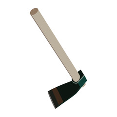 Wooden-handled axe with dark metal blade and green band