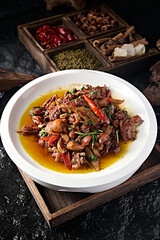 Delicious Chinese food: Fried chicken with rice pepper and garlic sauce