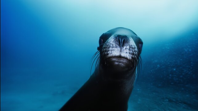 Foca Joven Curiosa Mirando a C&aacute;mara Bajo el Agua con Luz Cenital Natural, Fotograf&iacute;a Extrema: Retrato Dram&aacute;tico de Foca Salvaje Cerca de la Superficie del Agua