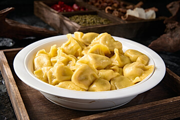 Whole grain cornmeal dumplings with pork and sauerkraut