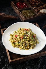 Homemade stir-fried rice pepper, pickled mustard greens and young bamboo shoots