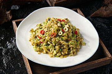 Homemade stir-fried rice pepper, pickled mustard greens and young bamboo shoots