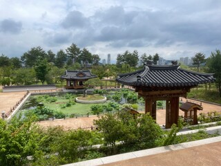 a traditional hanok garden on summer 